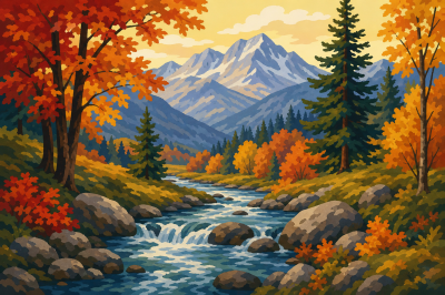 Herbstliche Waldlandschaft mit einem Bach