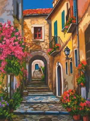 Blühende mediterrane Straße