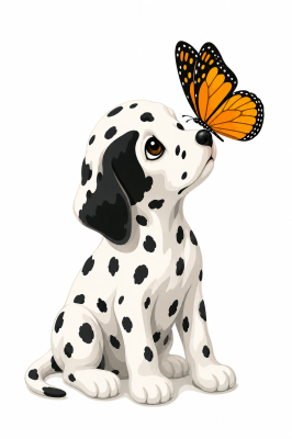 Welpe und Schmetterling