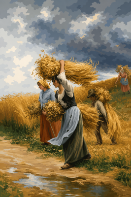 Die Erntearbeiter auf dem Weizenfeld