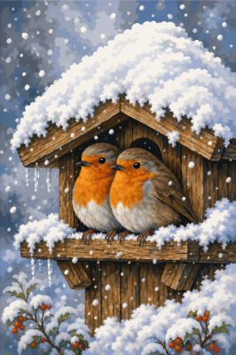 Im Schnee versteckte Rotkehlchen