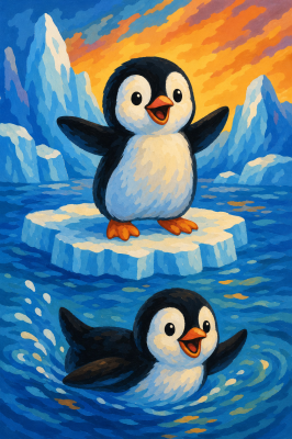 Fröhliche Pinguine auf dem Eisfeld