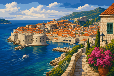Panorama des Strandes von Dubrovnik
