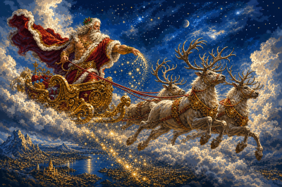 Himmlischer Nikolaus auf dem Schlitten