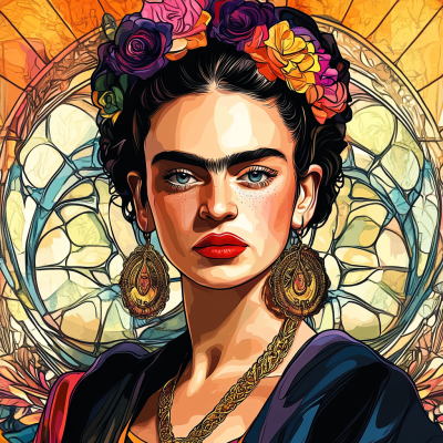 Frida Kahlo Porträt im Stil von Alphonse Mucha – FR24-011