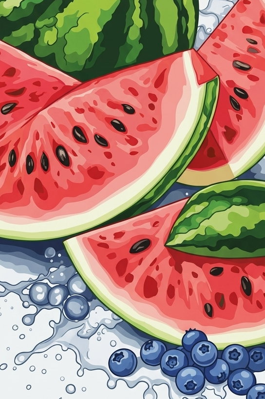 Frische Wassermelone und Blaubeeren