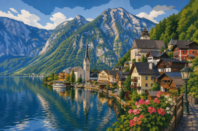 Hallstatt am Ufer des alpinen Sees