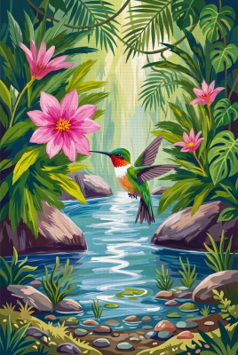 Kolibri am tropischen Bach