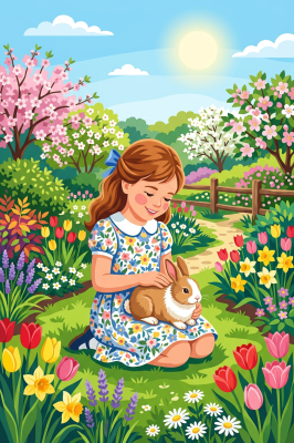 Mädchenhase im Frühlingsgarten