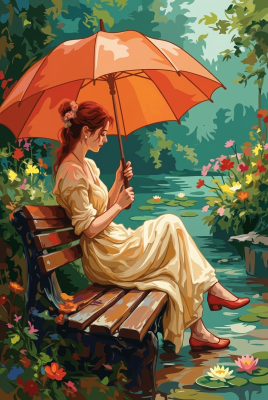Frau mit Regenschirm im Park