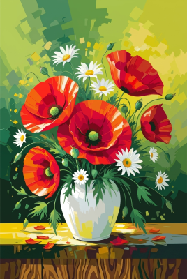 Mohnblumen und Gänseblümchen in einer Vase