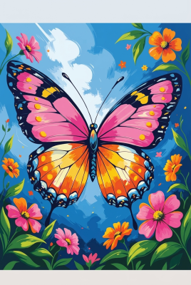 Bunter Schmetterling zwischen Blumen