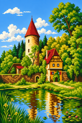 Wachturm am Ufer des Sees