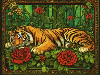 Tiger-Porträt im Mucha-Stil