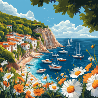 Mittelmeerbucht mit Blumen – 25-419