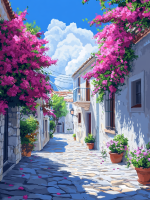 Mittelmeerstraße mit Blumen – 25-538