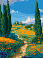 Toskana mit gelben Blumen