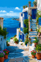Griechisches Landschaftsbild mit Gobelin-Design – 25-689