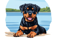 Hundeporträt – Welpen-Rotweiler am See