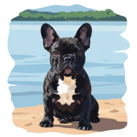 Hundeporträt - Französischer Bulldog-Welpe am See