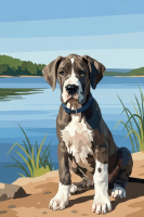 Hundeportrait – Deutsche Dogge Welpe am See