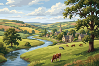 Englische Landschaft mit Fluss