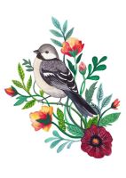 Vogel auf dem blühenden Ast