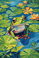 Frosch zwischen Seerosen
