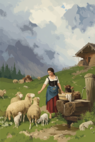 Alpinenlandschaft mit Waschfrau