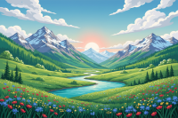 Blumenhaftiges Berglandschaftsbild