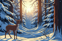 Winterlicher Wald mit Reh