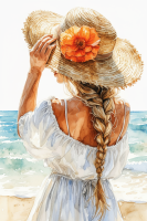 Mädchen mit Hut am Wasser