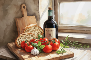 Stillleben mit Brot und Tomaten - Variante 1