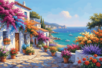 Mediterrane Blumengasse am Meer