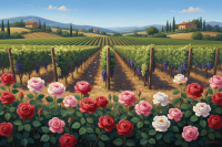 Toskanischer Weinberg mit Rosen