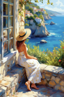 Mediterrane Landschaft mit Frau – BG26-0301