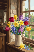 Frühlingsstrauß am Fenster