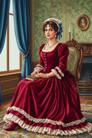 Dame in bordeauxrotem Kleid