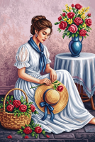 Dame mit Hut und Blumen
