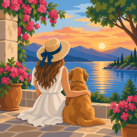 Frau mit Hund am Strand