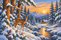 Winterwaldlandschaft mit Reh