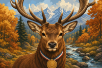 Goldmedaille Hirschbulle in herbstlicher Landschaft
