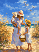 Eine Mutter und ihre Kinder am Strand