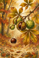 Herbstkastanienzweig