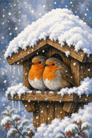 Im Schnee versteckte Rotkehlchen