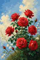 Rote Rosen unter blauem Himmel