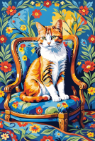 Katze im Blumen-Gobelinsessel