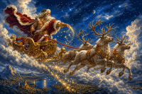 Himmlischer Nikolaus auf dem Schlitten