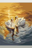 Schwäne auf dem goldenen Wasser