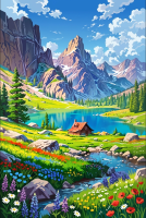 Gebirgslandschaft mit Blumenwiese